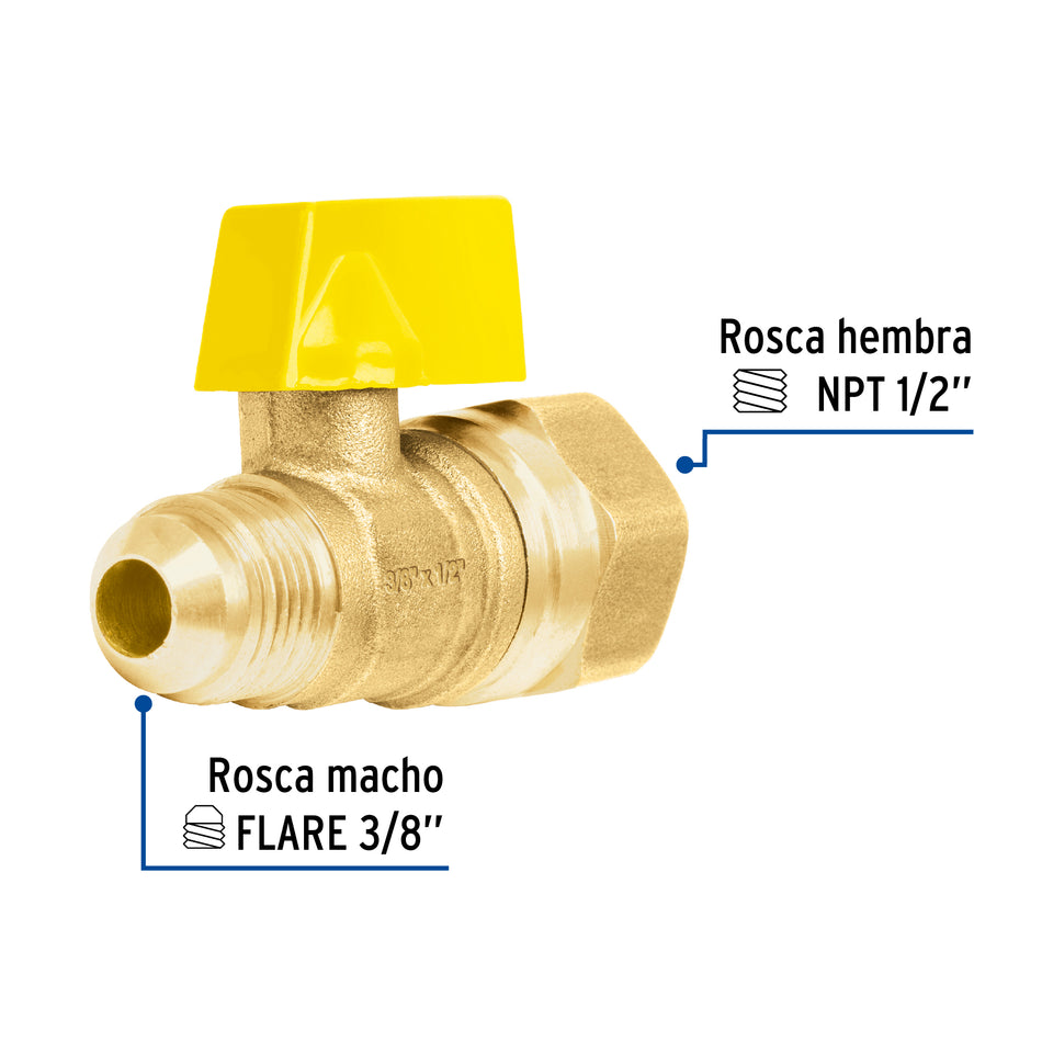 Válvula de control de latón para gas, 3/8' x 1/2', Foset Caja con 6, 49115