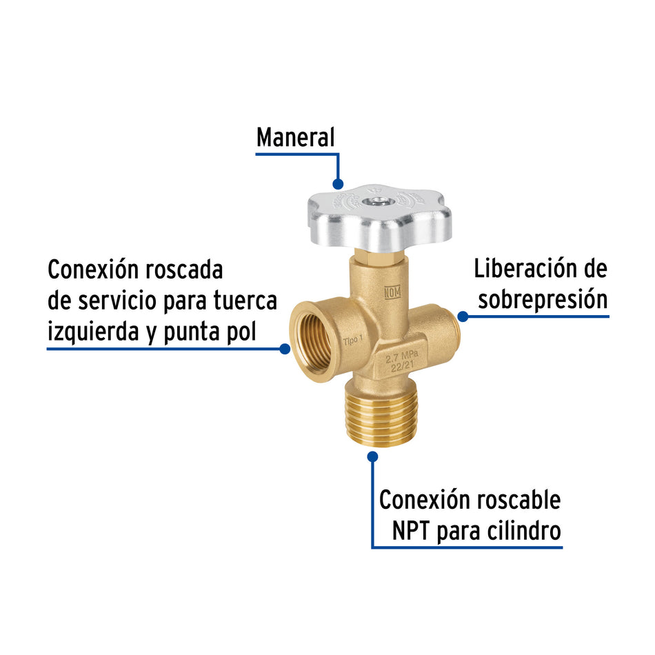 Válvula para cilindros de gas LP hasta 45 kg, Foset Caja con 2, 47651