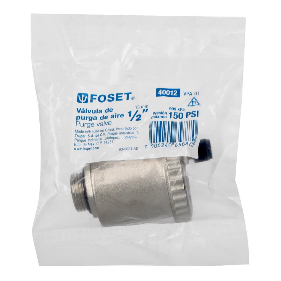 Válvula de purga de aire 1/2', Foset Caja con 3, 40012