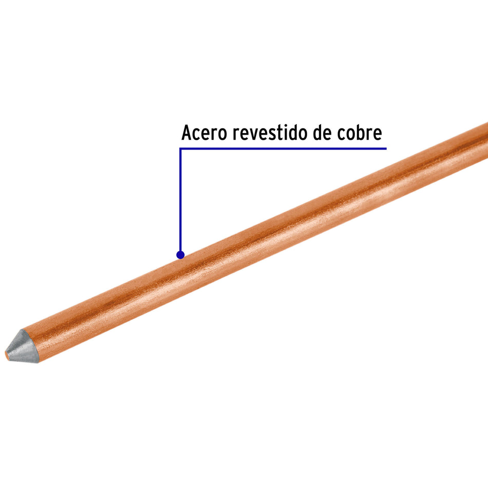 Varilla de 1.5 m, acero revestido de cobre, de 1/2' Volteck Caja con 5, 46124