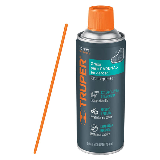 Lubricante de cadenas en aerosol 400 ml, Truper Caja con 4, 101975