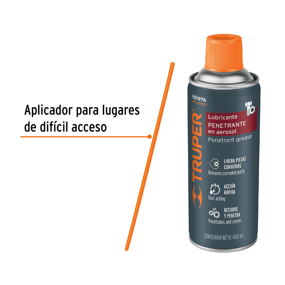 Lubricante penetrante en aerosol 400 ml, Truper Caja con 4, 101976