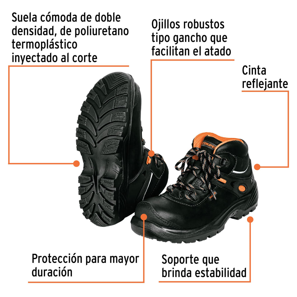 Bota de seguridad negra, #25 dieléctrica antifatiga, Truper, 15479