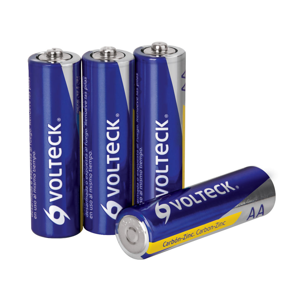 Blíster con 4 pilas zinc-carbón AA, VOLTECK Caja con 10, 46309
