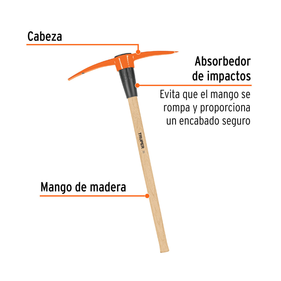 Zapapico 5 lb, mango de madera 36', Truper Caja con 4, 102967